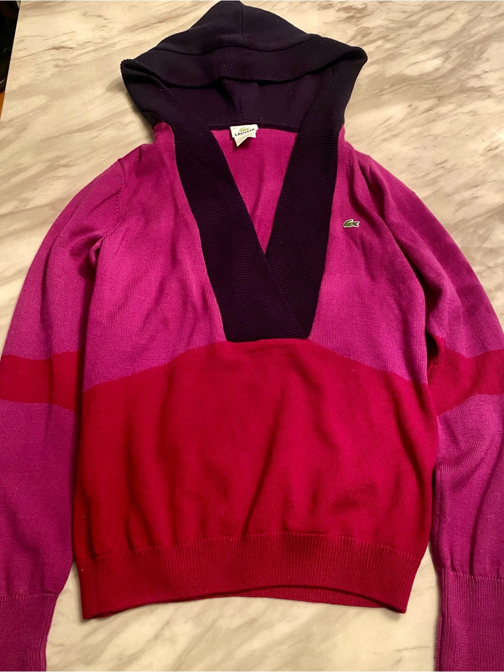 Lacoste Women's Hooded Colorblock Sweater in Pink & Red